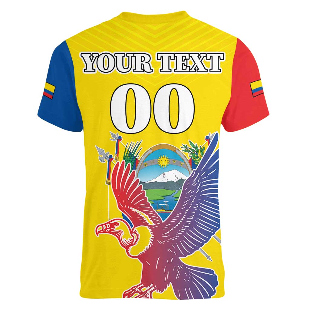 Custom Ecuador Independence Day Women V-Neck T-Shirt Andean Condor With Coat Of Arms - Wonder Print Shop