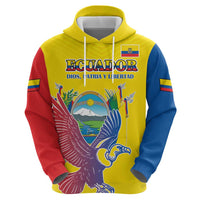 Custom Ecuador Independence Day Zip Hoodie Andean Condor With Coat Of Arms - Wonder Print Shop