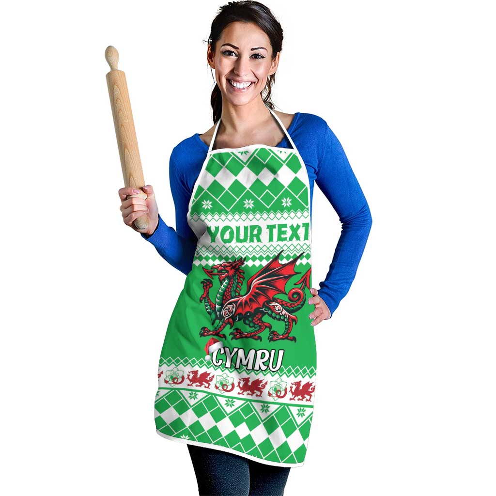 Personalized Wales Christmas Dragon Apron Nadolig Llawen Green Version - Wonder Print Shop