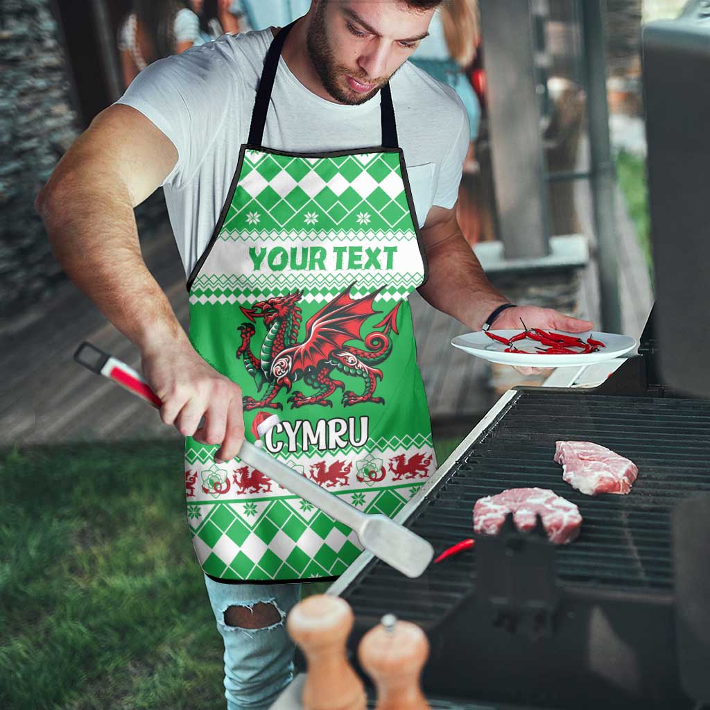 Personalized Wales Christmas Dragon Apron Nadolig Llawen Green Version - Wonder Print Shop