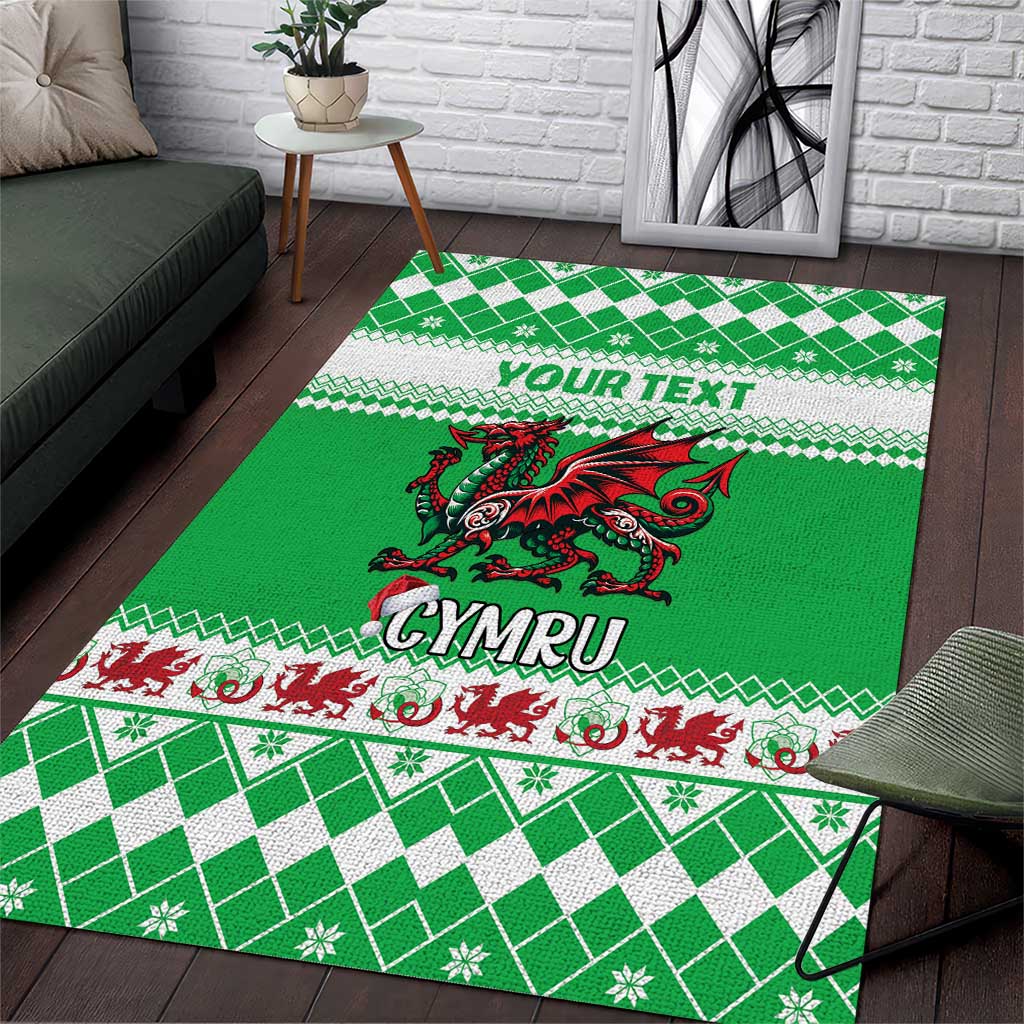 Personalized Wales Christmas Dragon Area Rug Nadolig Llawen Green Version - Wonder Print Shop