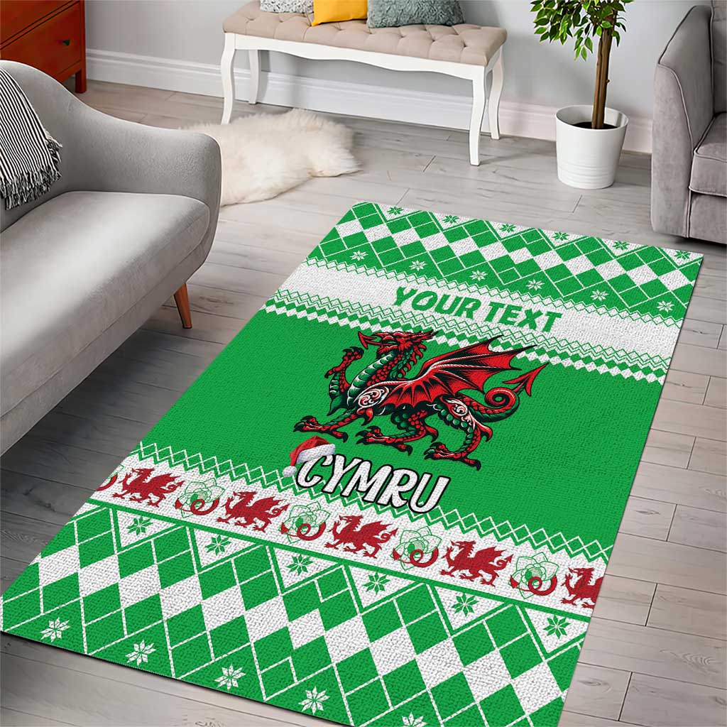 Personalized Wales Christmas Dragon Area Rug Nadolig Llawen Green Version - Wonder Print Shop