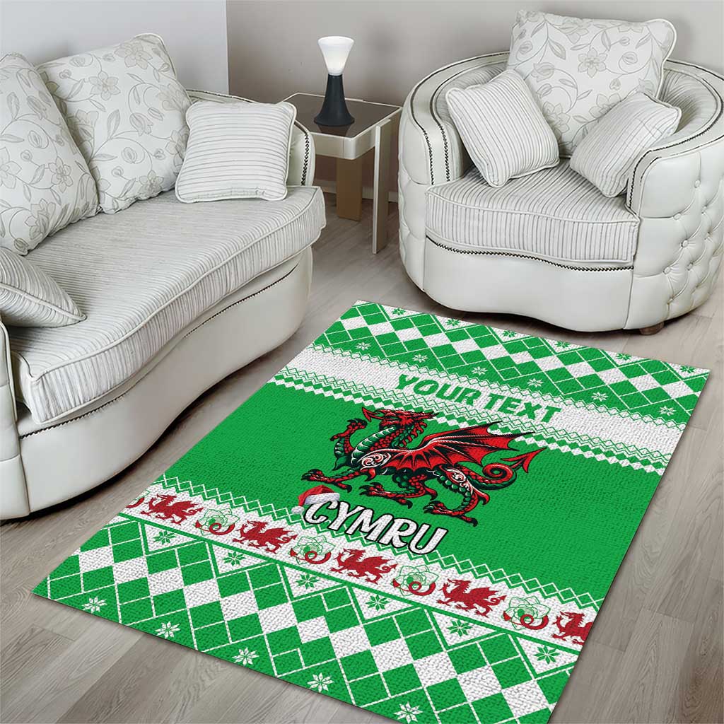 Personalized Wales Christmas Dragon Area Rug Nadolig Llawen Green Version - Wonder Print Shop