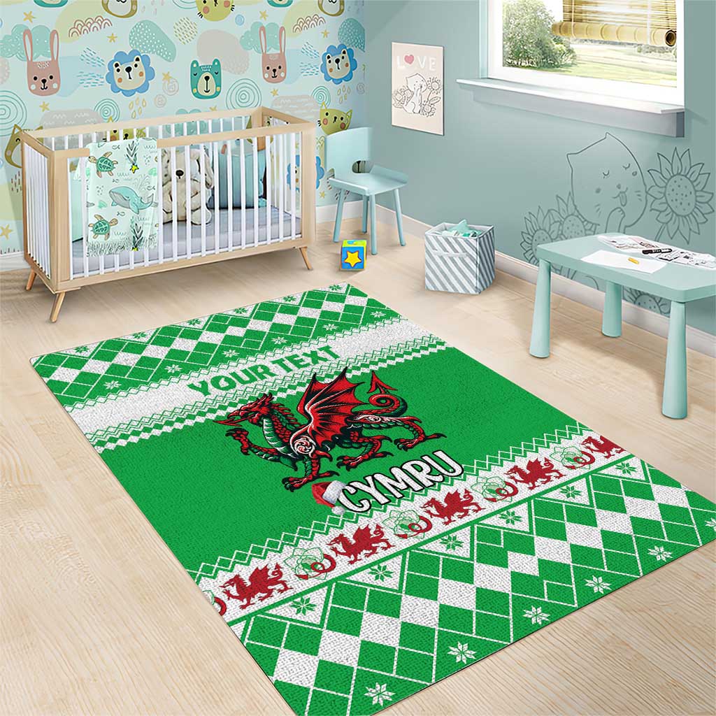 Personalized Wales Christmas Dragon Area Rug Nadolig Llawen Green Version - Wonder Print Shop