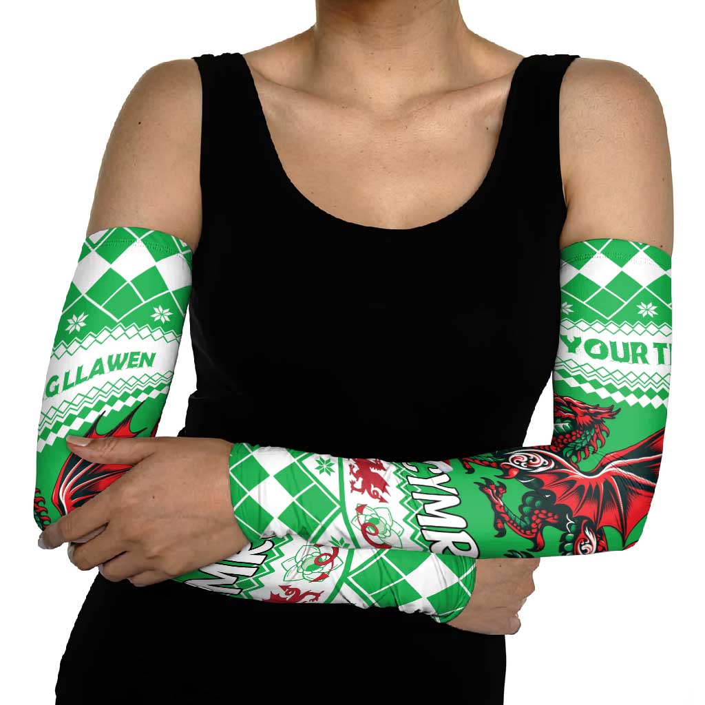 Personalized Wales Christmas Dragon Arm Sleeves Nadolig Llawen Green Version - Wonder Print Shop