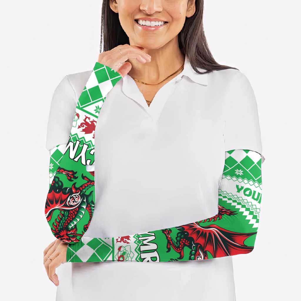 Personalized Wales Christmas Dragon Arm Sleeves Nadolig Llawen Green Version - Wonder Print Shop