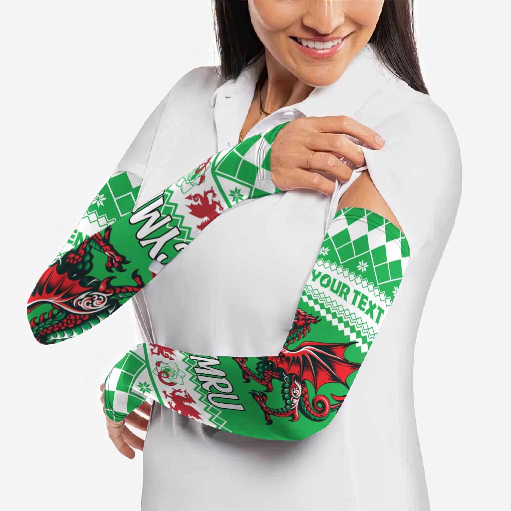 Personalized Wales Christmas Dragon Arm Sleeves Nadolig Llawen Green Version - Wonder Print Shop