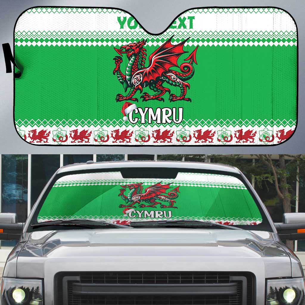 Personalized Wales Christmas Dragon Auto Sun Shade Nadolig Llawen Green Version - Wonder Print Shop