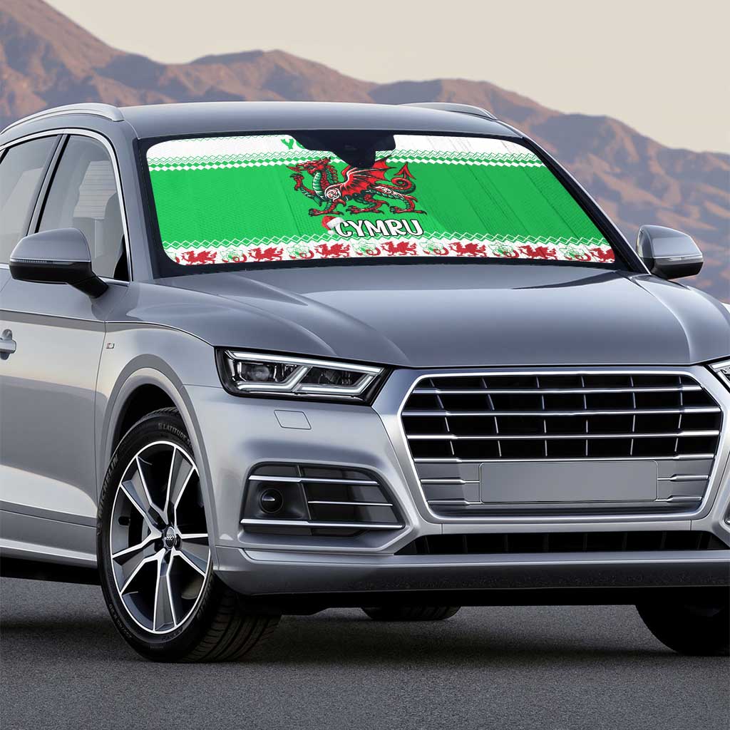 Personalized Wales Christmas Dragon Auto Sun Shade Nadolig Llawen Green Version - Wonder Print Shop