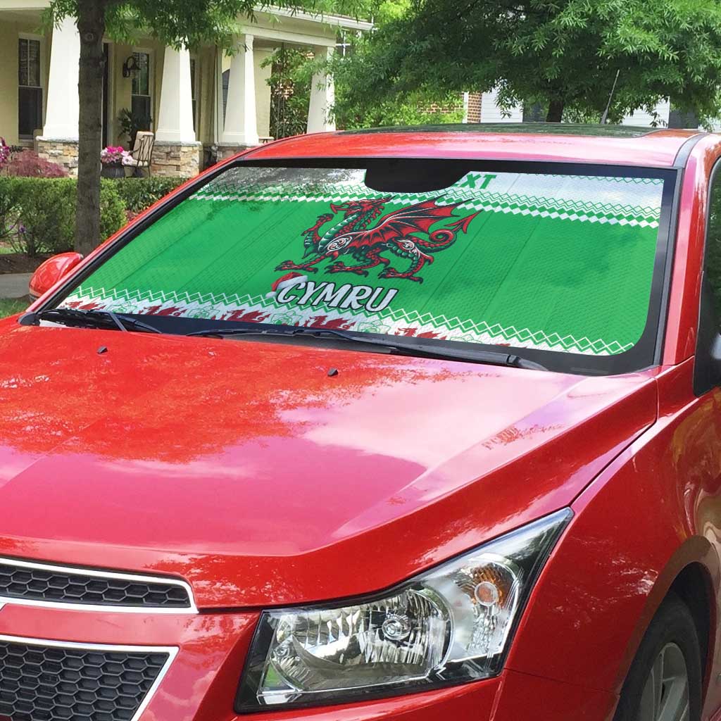 Personalized Wales Christmas Dragon Auto Sun Shade Nadolig Llawen Green Version - Wonder Print Shop