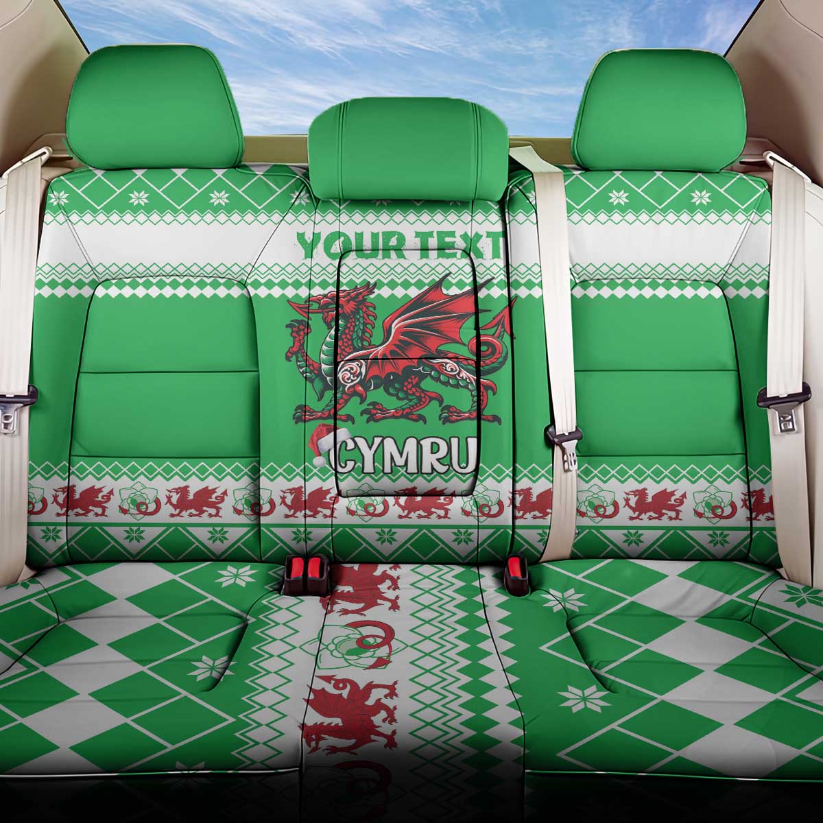 Personalized Wales Christmas Dragon Back Car Seat Cover Nadolig Llawen Green Version - Wonder Print Shop