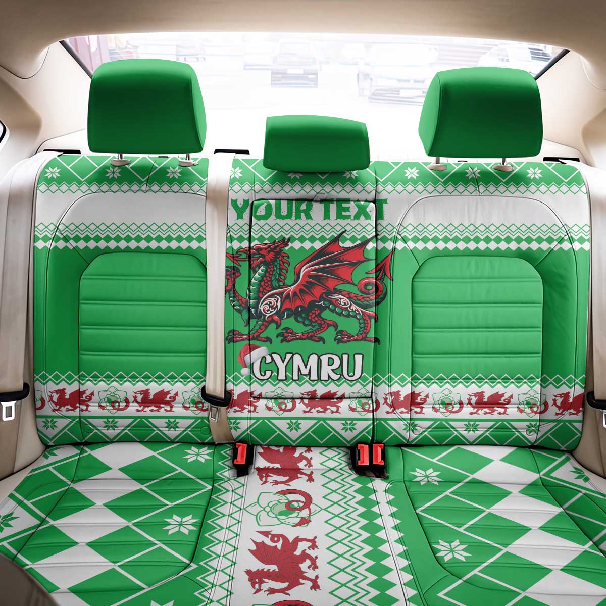 Personalized Wales Christmas Dragon Back Car Seat Cover Nadolig Llawen Green Version - Wonder Print Shop