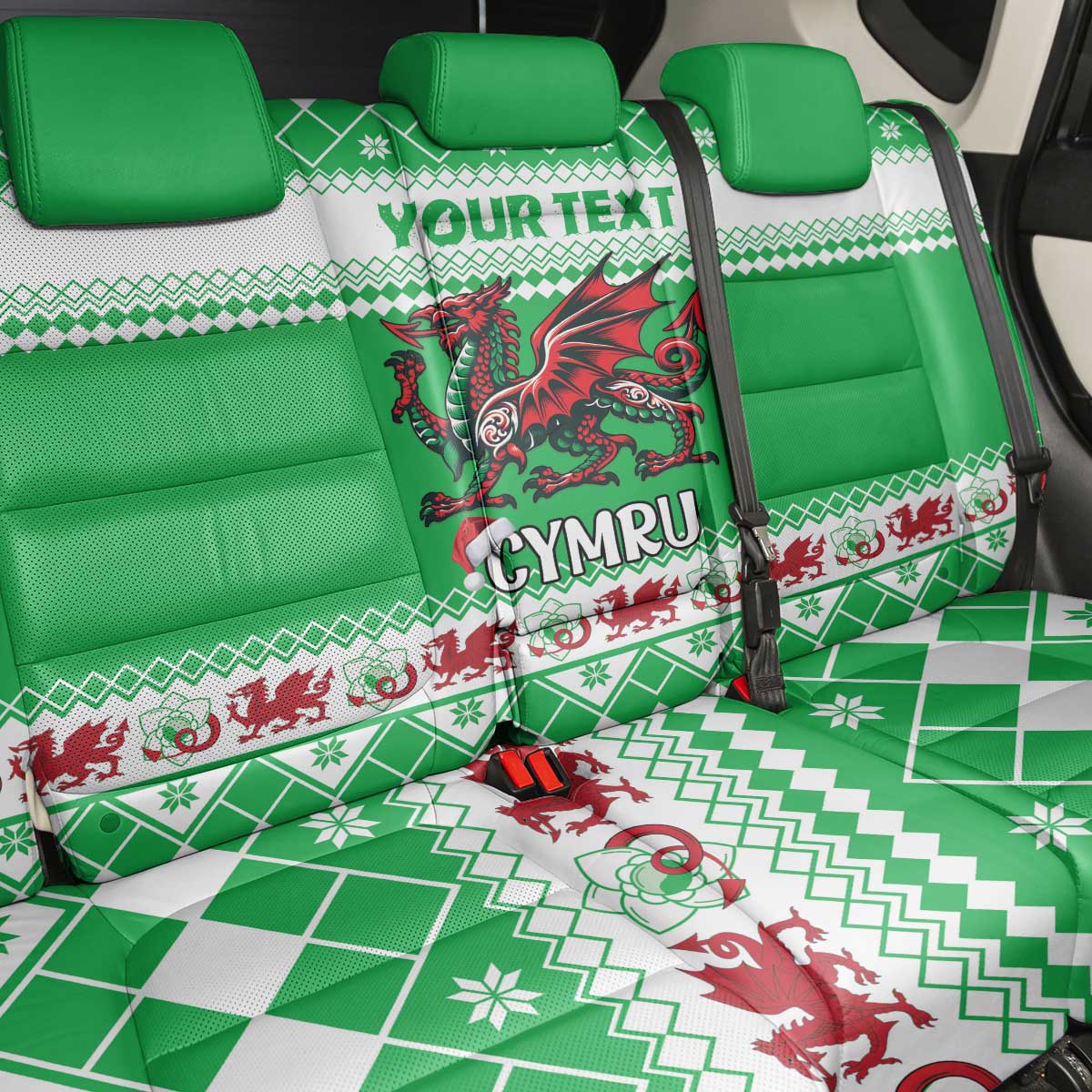 Personalized Wales Christmas Dragon Back Car Seat Cover Nadolig Llawen Green Version - Wonder Print Shop