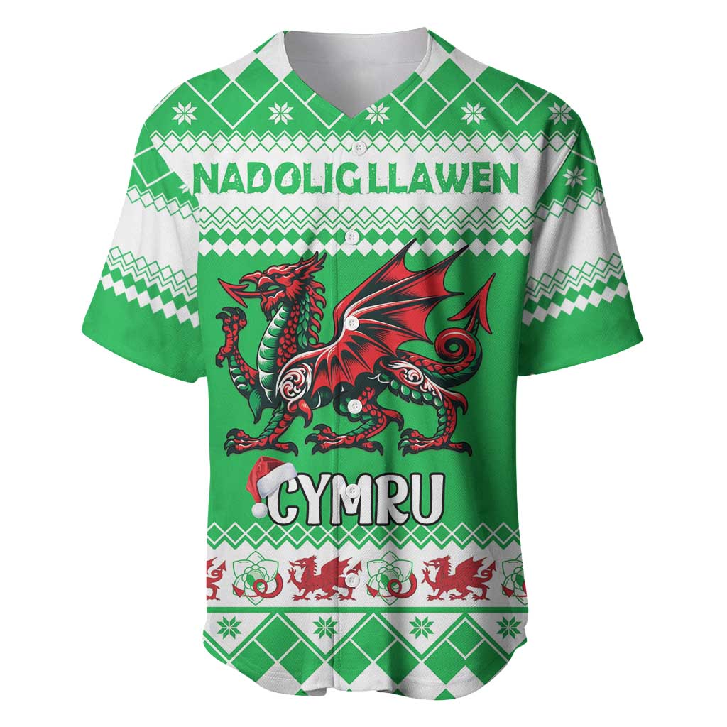 Personalized Wales Christmas Dragon Baseball Jersey Nadolig Llawen Green Version - Wonder Print Shop