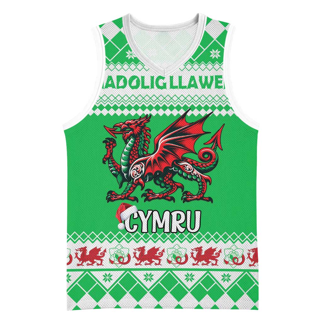 Personalized Wales Christmas Dragon Basketball Jersey Nadolig Llawen Green Version - Wonder Print Shop
