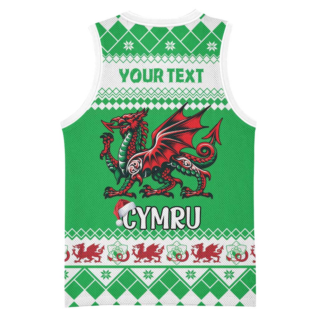 Personalized Wales Christmas Dragon Basketball Jersey Nadolig Llawen Green Version - Wonder Print Shop