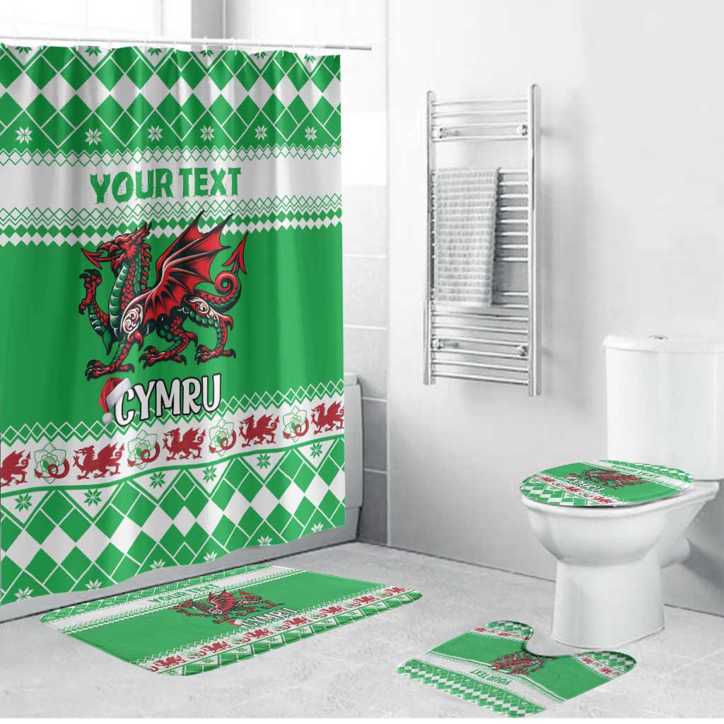 Personalized Wales Christmas Dragon Bathroom Set Nadolig Llawen Green Version - Wonder Print Shop