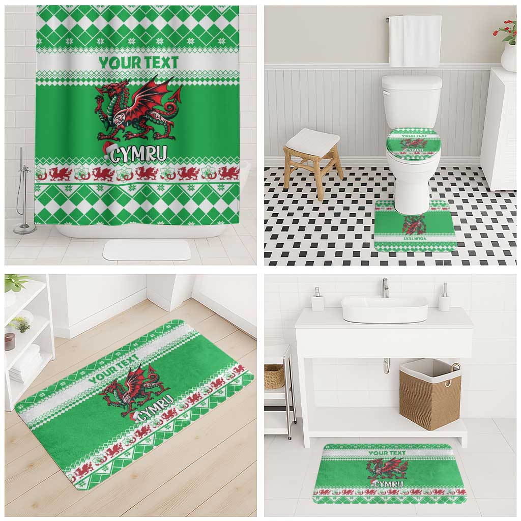 Personalized Wales Christmas Dragon Bathroom Set Nadolig Llawen Green Version - Wonder Print Shop