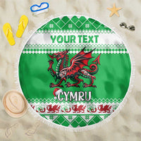 Personalized Wales Christmas Dragon Beach Blanket Nadolig Llawen Green Version - Wonder Print Shop