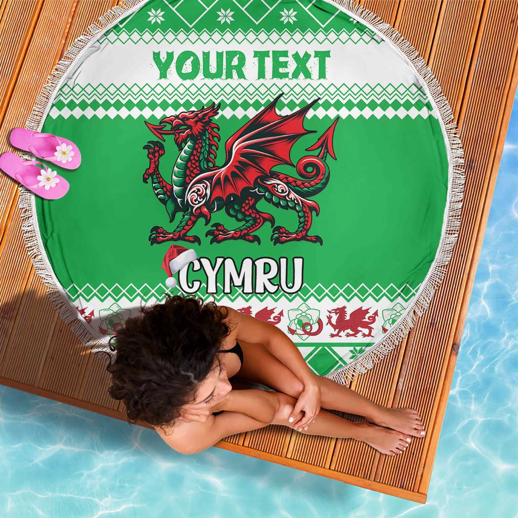 Personalized Wales Christmas Dragon Beach Blanket Nadolig Llawen Green Version - Wonder Print Shop