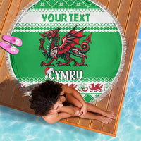 Personalized Wales Christmas Dragon Beach Blanket Nadolig Llawen Green Version - Wonder Print Shop