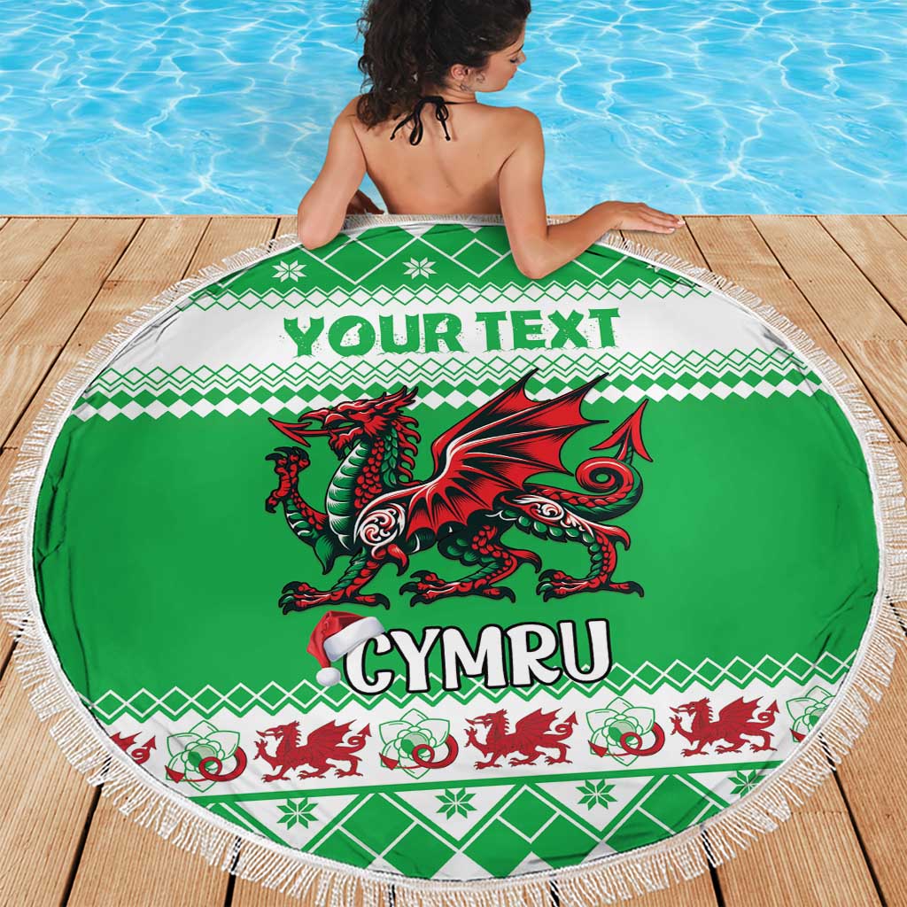 Personalized Wales Christmas Dragon Beach Blanket Nadolig Llawen Green Version - Wonder Print Shop