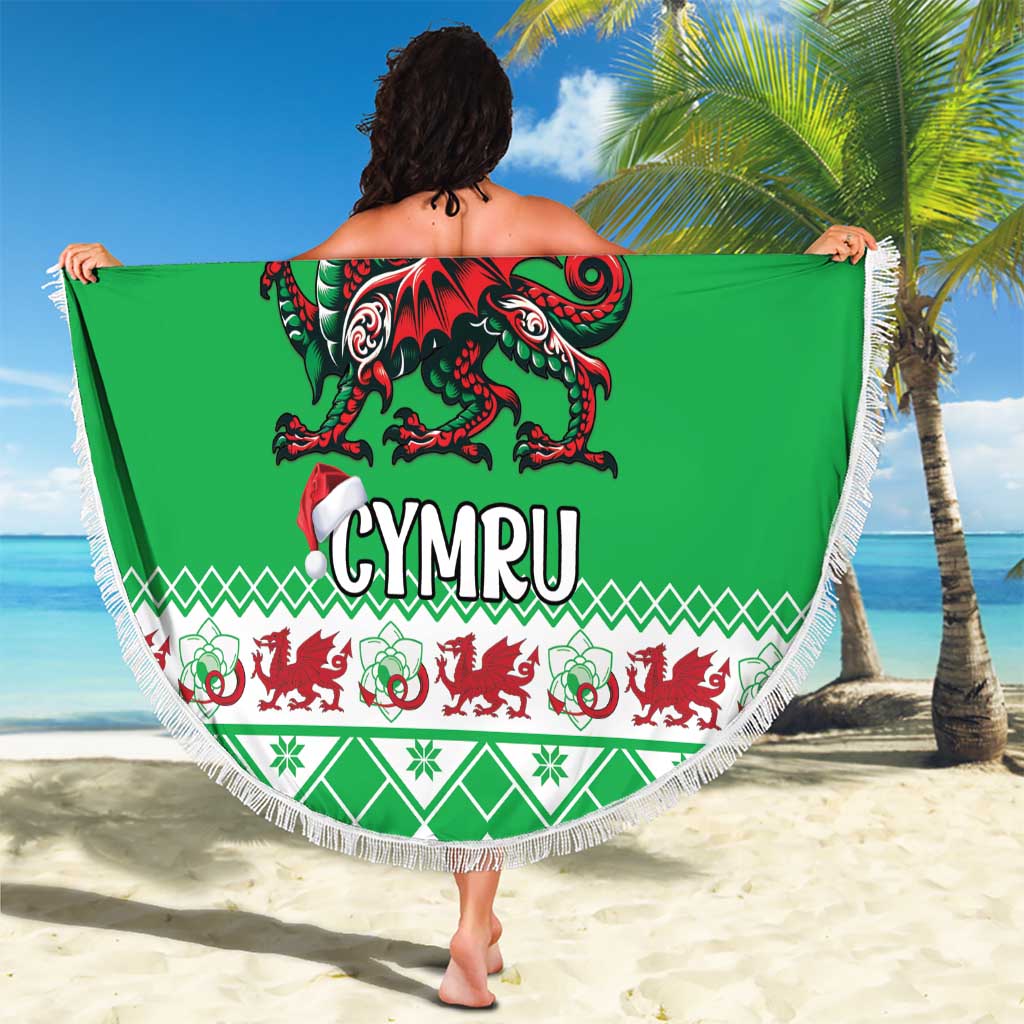 Personalized Wales Christmas Dragon Beach Blanket Nadolig Llawen Green Version - Wonder Print Shop