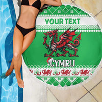 Personalized Wales Christmas Dragon Beach Blanket Nadolig Llawen Green Version - Wonder Print Shop