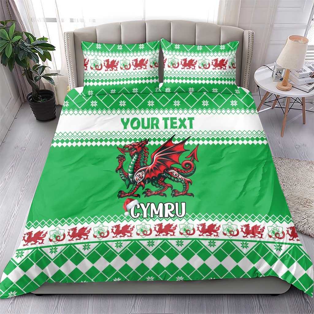 Personalized Wales Christmas Dragon Bedding Set Nadolig Llawen Green Version - Wonder Print Shop