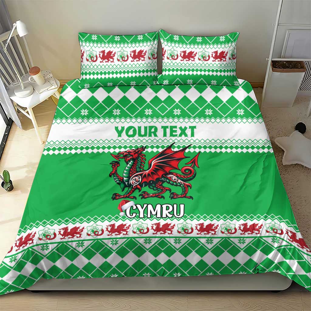 Personalized Wales Christmas Dragon Bedding Set Nadolig Llawen Green Version - Wonder Print Shop