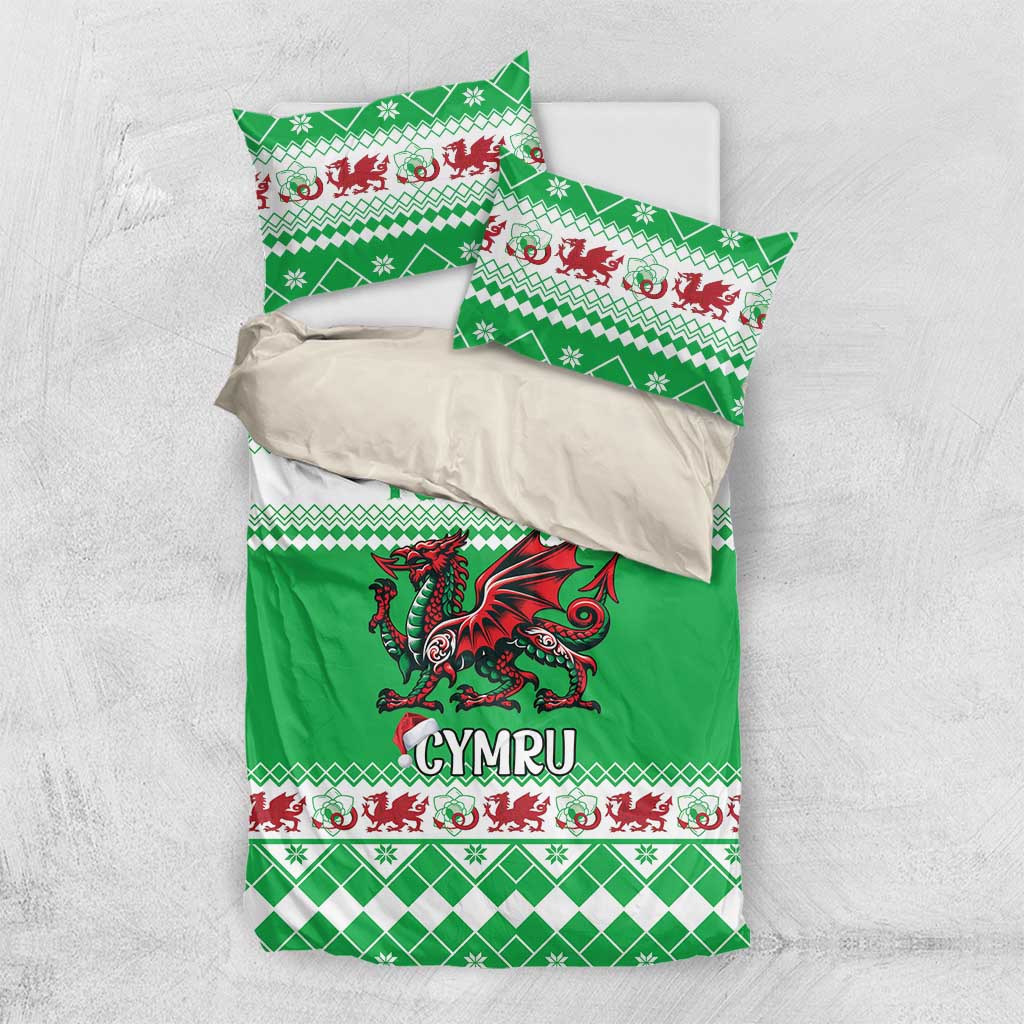 Personalized Wales Christmas Dragon Bedding Set Nadolig Llawen Green Version - Wonder Print Shop
