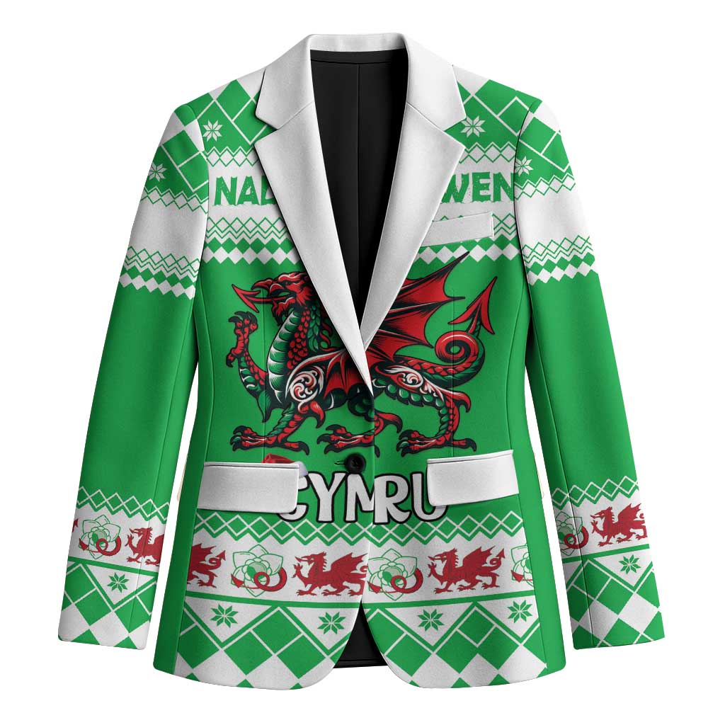 Personalized Wales Christmas Dragon Blazer Nadolig Llawen Green Version - Wonder Print Shop
