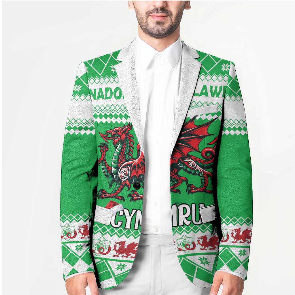 Personalized Wales Christmas Dragon Blazer Nadolig Llawen Green Version - Wonder Print Shop