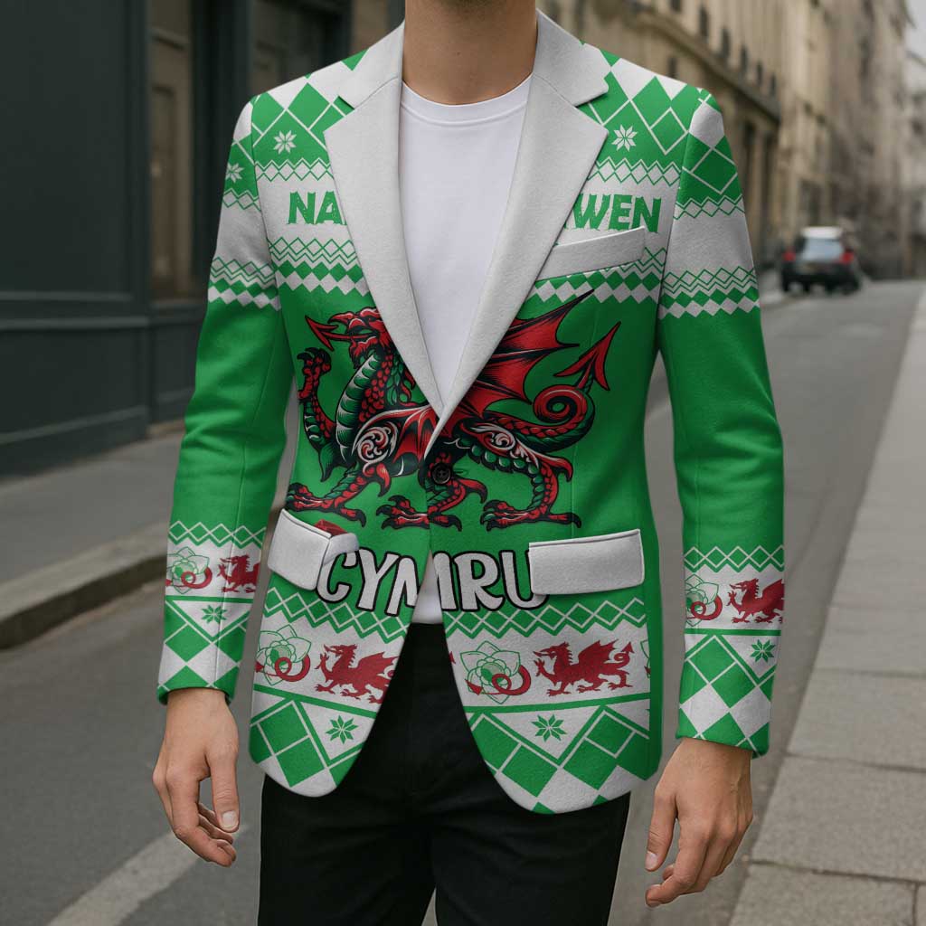 Personalized Wales Christmas Dragon Blazer Nadolig Llawen Green Version - Wonder Print Shop