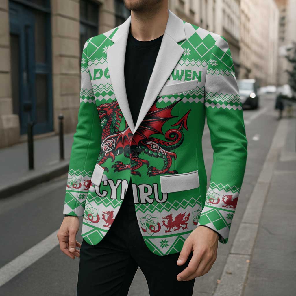 Personalized Wales Christmas Dragon Blazer Nadolig Llawen Green Version - Wonder Print Shop