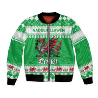 Personalized Wales Christmas Dragon Bomber Jacket Nadolig Llawen Green Version - Wonder Print Shop
