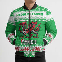 Personalized Wales Christmas Dragon Bomber Puffer Jacket Nadolig Llawen Green Version - Wonder Print Shop
