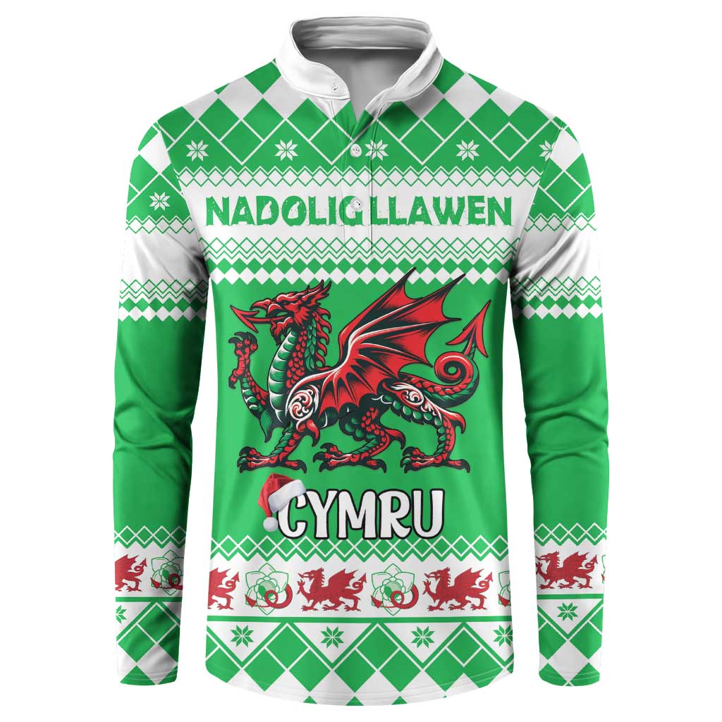Personalized Wales Christmas Dragon Button Sweatshirt Nadolig Llawen Green Version - Wonder Print Shop