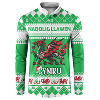 Personalized Wales Christmas Dragon Button Sweatshirt Nadolig Llawen Green Version - Wonder Print Shop