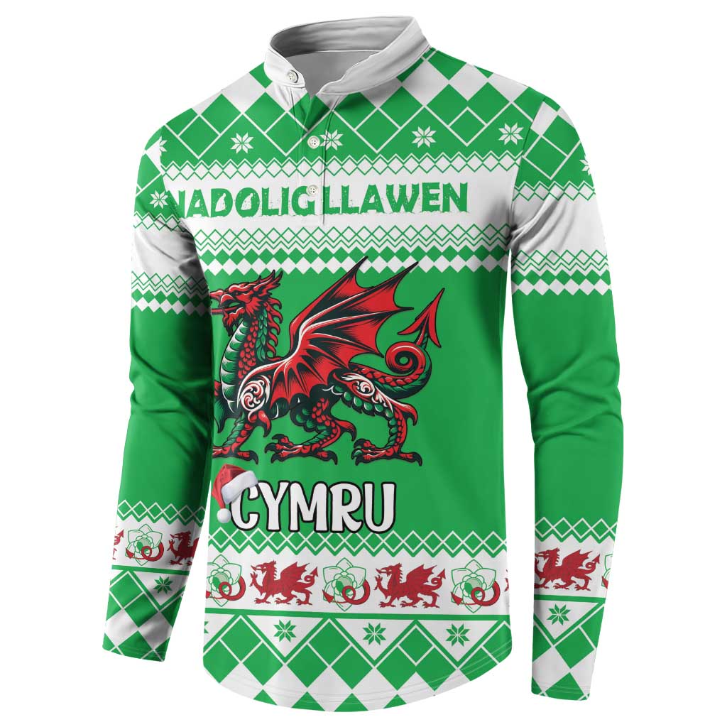 Personalized Wales Christmas Dragon Button Sweatshirt Nadolig Llawen Green Version - Wonder Print Shop