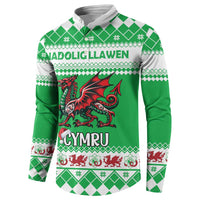 Personalized Wales Christmas Dragon Button Sweatshirt Nadolig Llawen Green Version - Wonder Print Shop