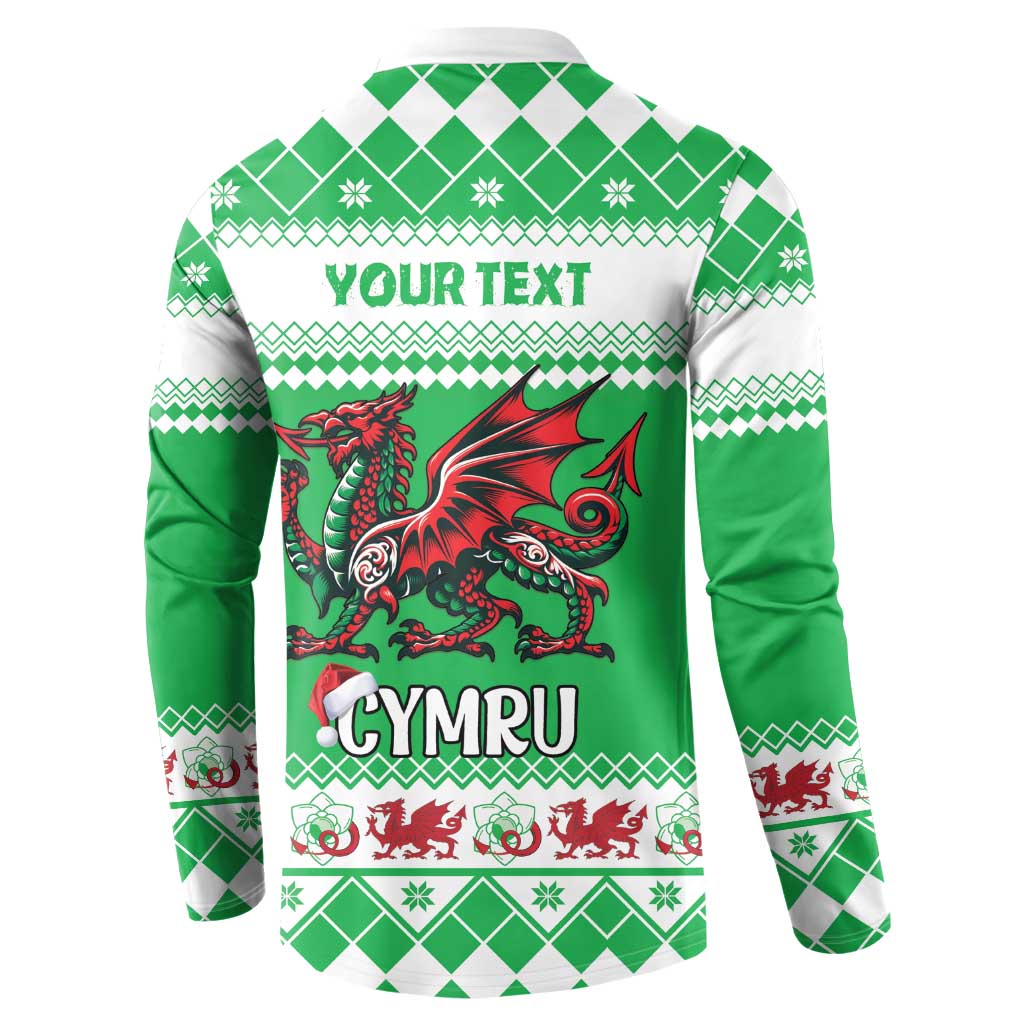 Personalized Wales Christmas Dragon Button Sweatshirt Nadolig Llawen Green Version - Wonder Print Shop