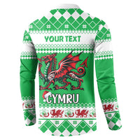 Personalized Wales Christmas Dragon Button Sweatshirt Nadolig Llawen Green Version - Wonder Print Shop
