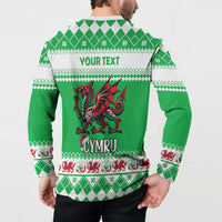 Personalized Wales Christmas Dragon Button Sweatshirt Nadolig Llawen Green Version - Wonder Print Shop