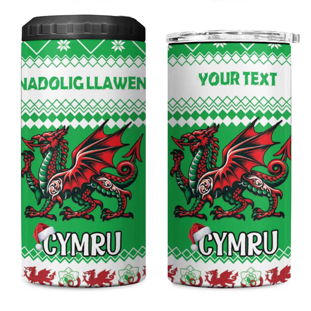 Personalized Wales Christmas Dragon 4 in 1 Can Cooler Tumbler Nadolig Llawen Green Version - Wonder Print Shop