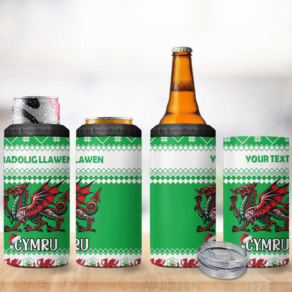 Personalized Wales Christmas Dragon 4 in 1 Can Cooler Tumbler Nadolig Llawen Green Version - Wonder Print Shop