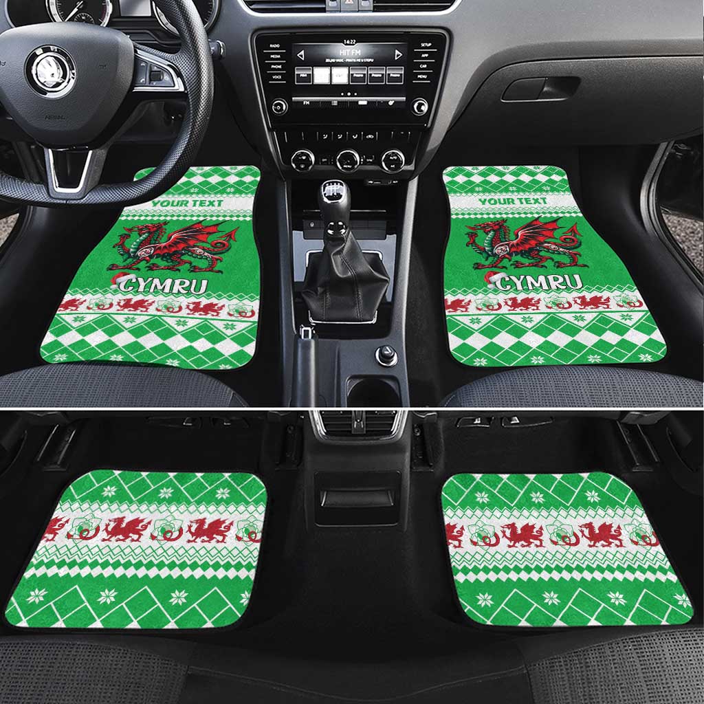 Personalized Wales Christmas Dragon Car Mats Nadolig Llawen Green Version - Wonder Print Shop