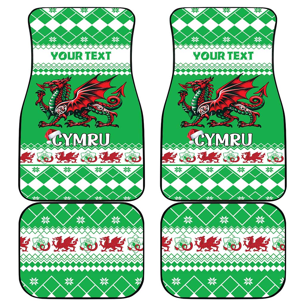 Personalized Wales Christmas Dragon Car Mats Nadolig Llawen Green Version - Wonder Print Shop