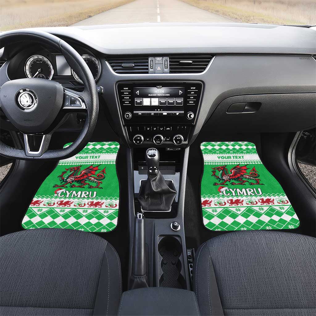 Personalized Wales Christmas Dragon Car Mats Nadolig Llawen Green Version - Wonder Print Shop