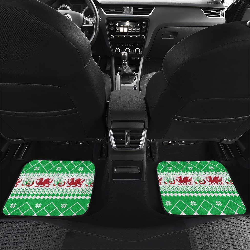 Personalized Wales Christmas Dragon Car Mats Nadolig Llawen Green Version - Wonder Print Shop